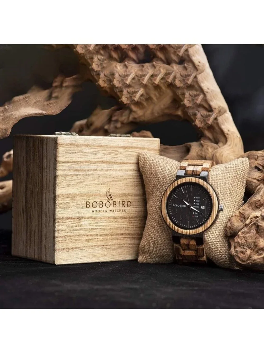 Mens Brown Black Multi-Functional Quartz Lightweight Handmade Wrist Wooden Watch